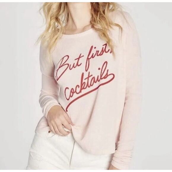 Wildfox Sz S But First Cocktails Sweatshirt Pink Pullover Soft Girl Brunchcore - Picture 1 of 7